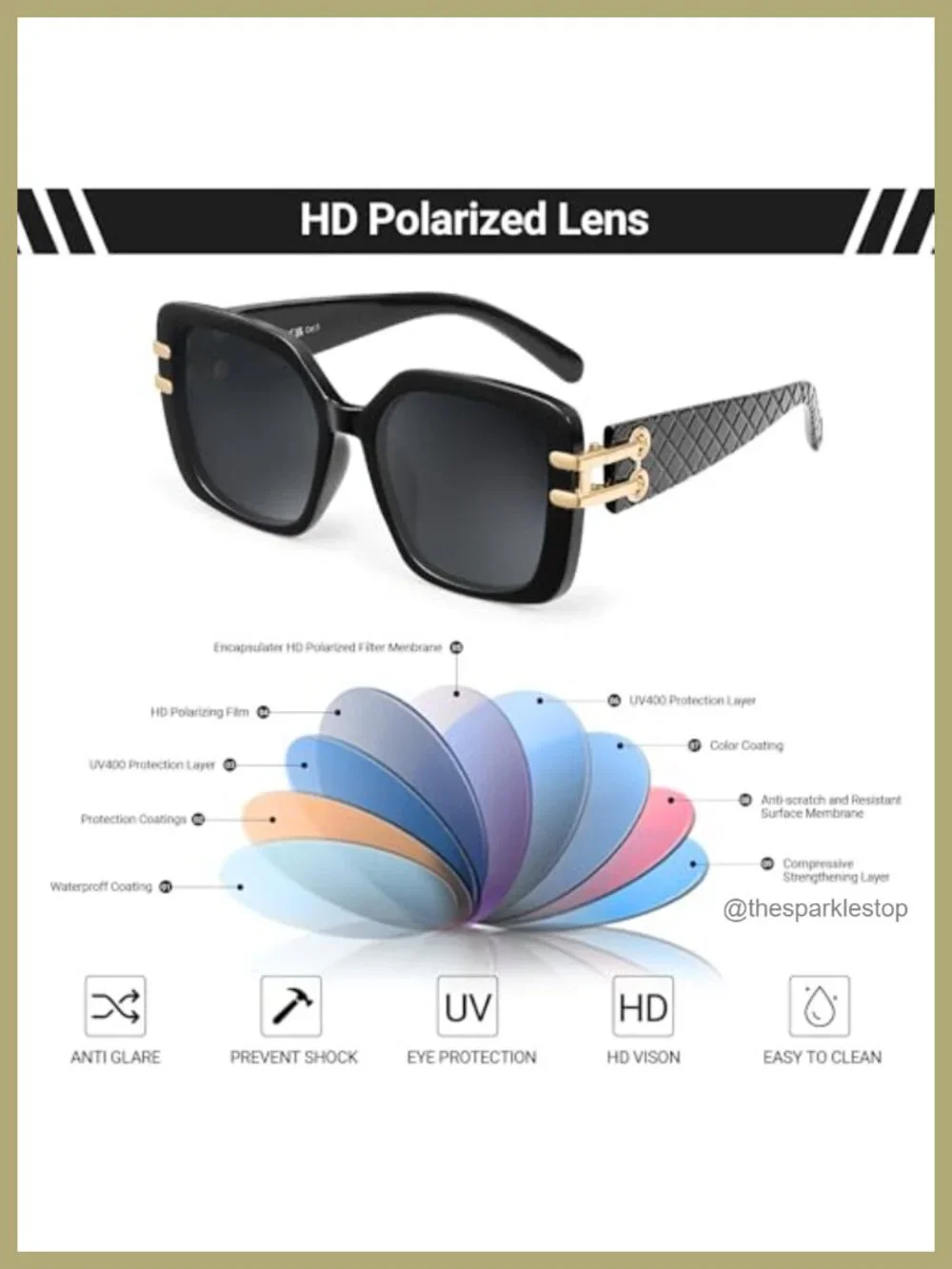 Oversized Square Polarized Sunglasses for Women Retro Luxury Big Large UV400